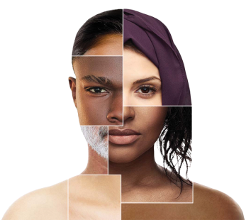 Composite face image using diverse skin tones, ages and genders symbolizing how inflammatory bowel disease can affect anyone.